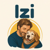 Izi — logo (un homme enlace son chien senior)